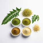 a group of organic powders of different types of herbs